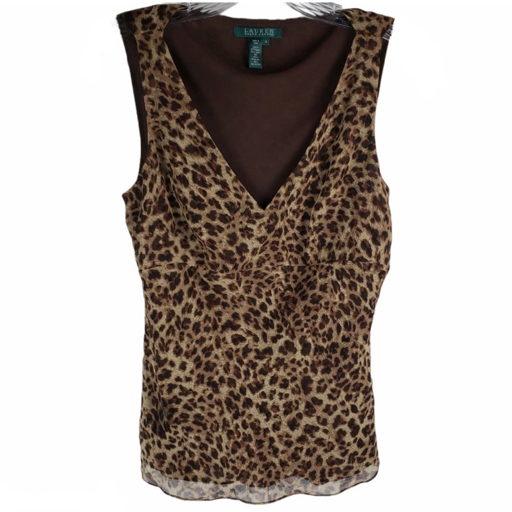 LRL Sleeveless Silk top Sz 4 Leopard Animal Print